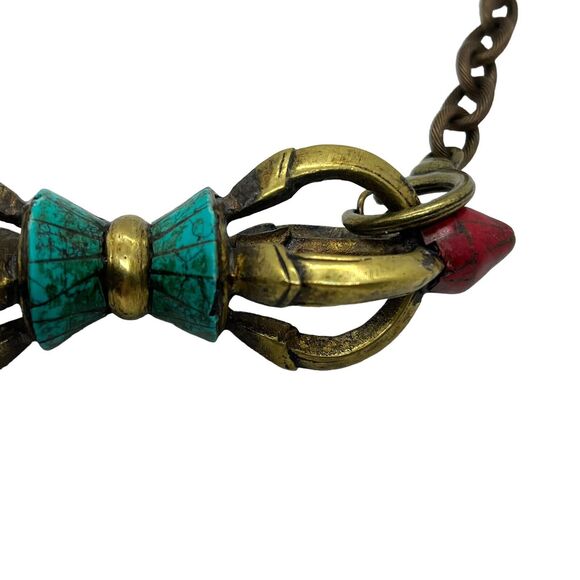 Tibetan Buddhism Dorje Phurpa Pestle Vajra Talismans FaQi Brass Red Turquoise - Picture 6 of 15